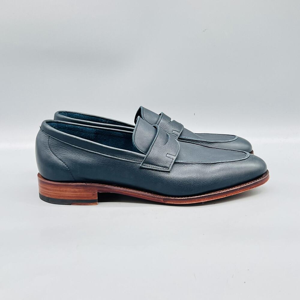 Meermin Shoes Mens 8.5 Blue Leather Mallorca Penny Loafers Slip On Dress Classic